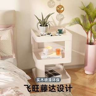简易床头柜奶油风小型床边置物架简约现代卧室小桌子边几实木移动