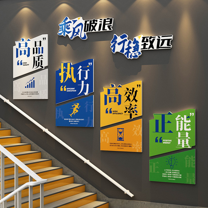 企业公司楼梯文化墙励志文字墙贴