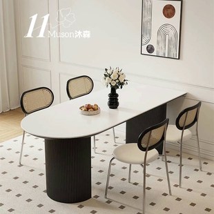 高级岩板餐桌椅家用组合小户型客厅现代简约靠墙轻奢意式 新款 饭桌