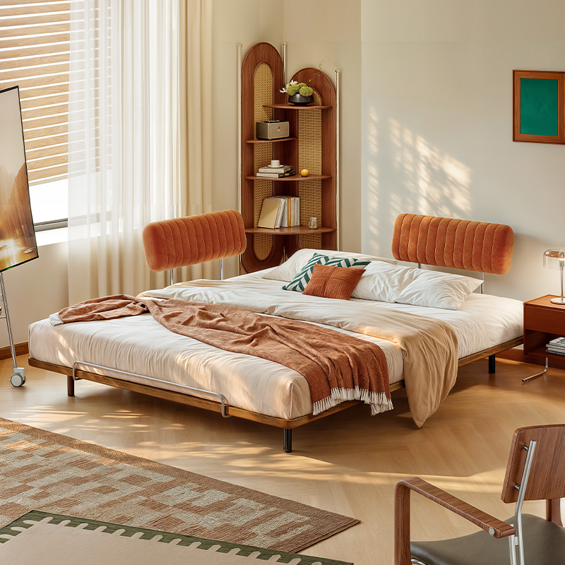 小户型省空间可移动靠枕实木床