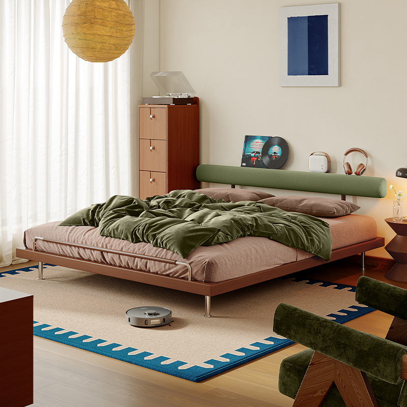 中古风白蜡木实木布艺床