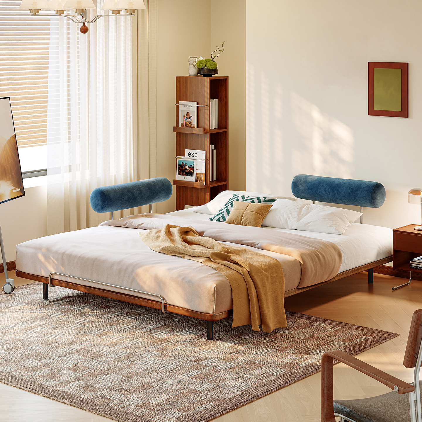 可移动靠枕齐边莫黛床