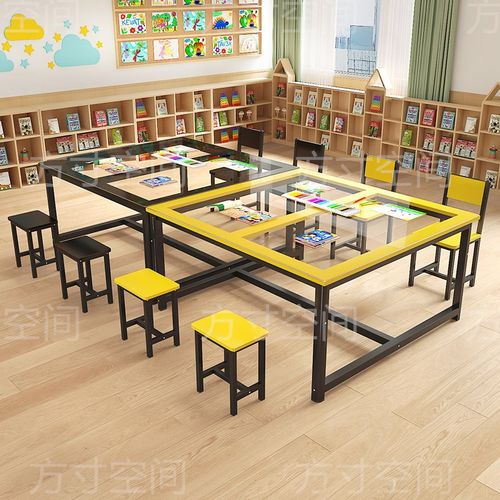 幼儿园小学玻璃绘画桌美术桌学生培训班课桌椅补习手工书法画室桌