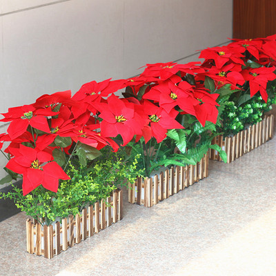 仿真植物一品红假花木栅栏套装隔断塑料花绿植客厅落地摆设盆栽