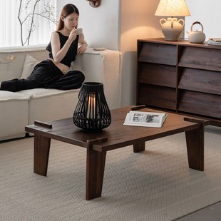 润家家居中古实木茶几复古民宿长方形圆形边几客厅侘寂风矮桌子