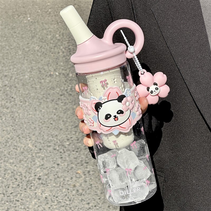 吸管水杯b女2025新款大容量tritan茶水分离泡茶杯带刻度吹风桶水