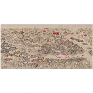 庄布山热建筑 行宫河图绢中式念慈 承德避暑微喷管人物装饰画清