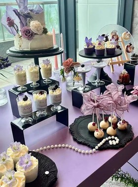 黑色甜品台展示架摆n台摆件茶歇开业店庆年庆甜品台展示架摆台