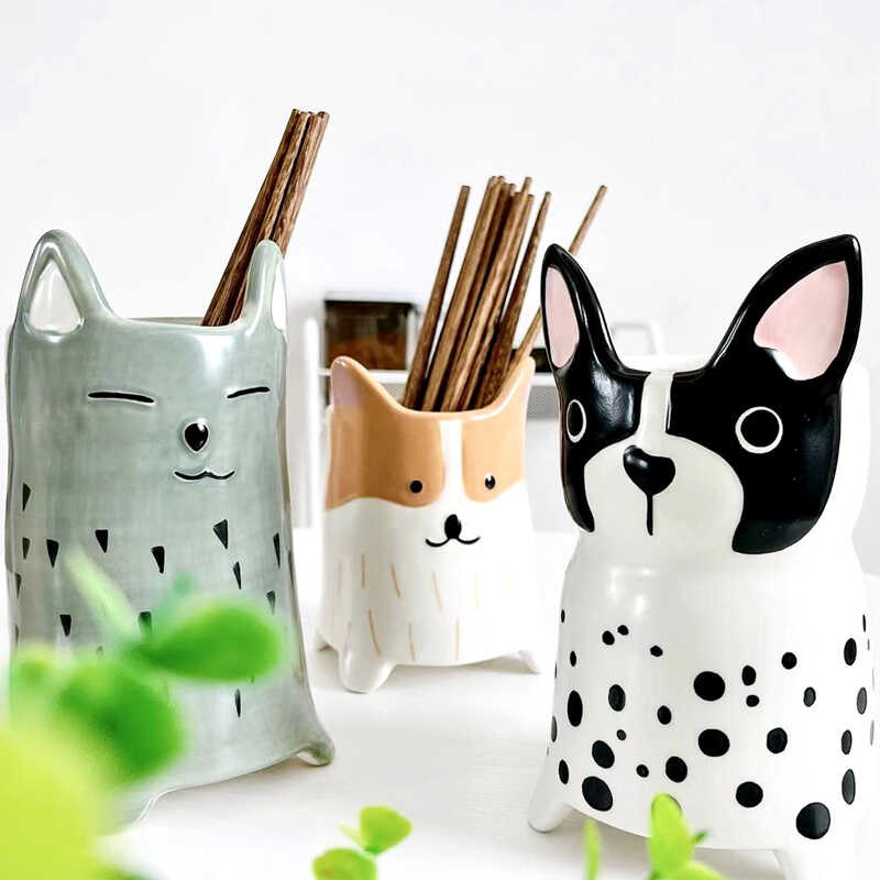 陶瓷沥水筷子筒可爱动p物笔筒厨房筷子收纳盒大号桌面摆件花瓶筷