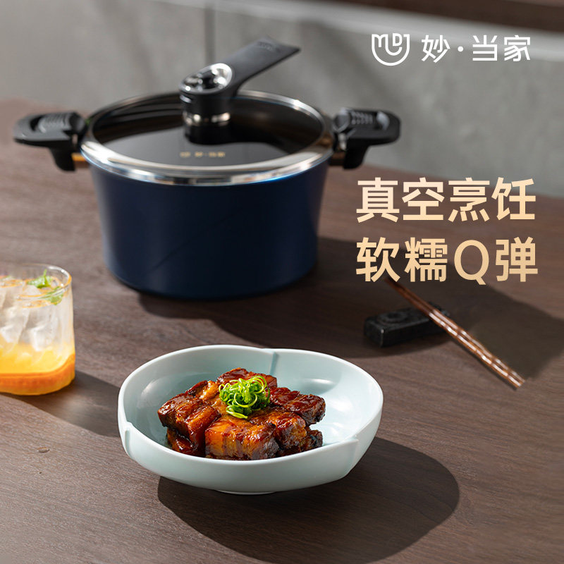妙当家真空烹饪锅家用煲汤锅焖煮炖锅电磁炉微压锅双耳珐瑯锅砂锅