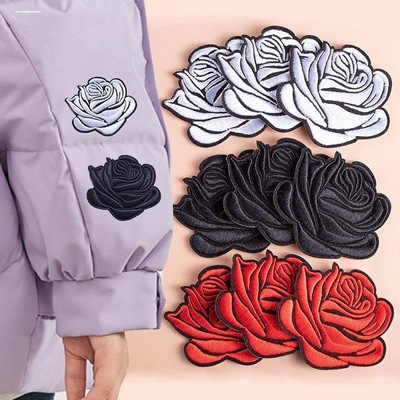 玫瑰花的刺绣自粘布贴羽绒服裤子