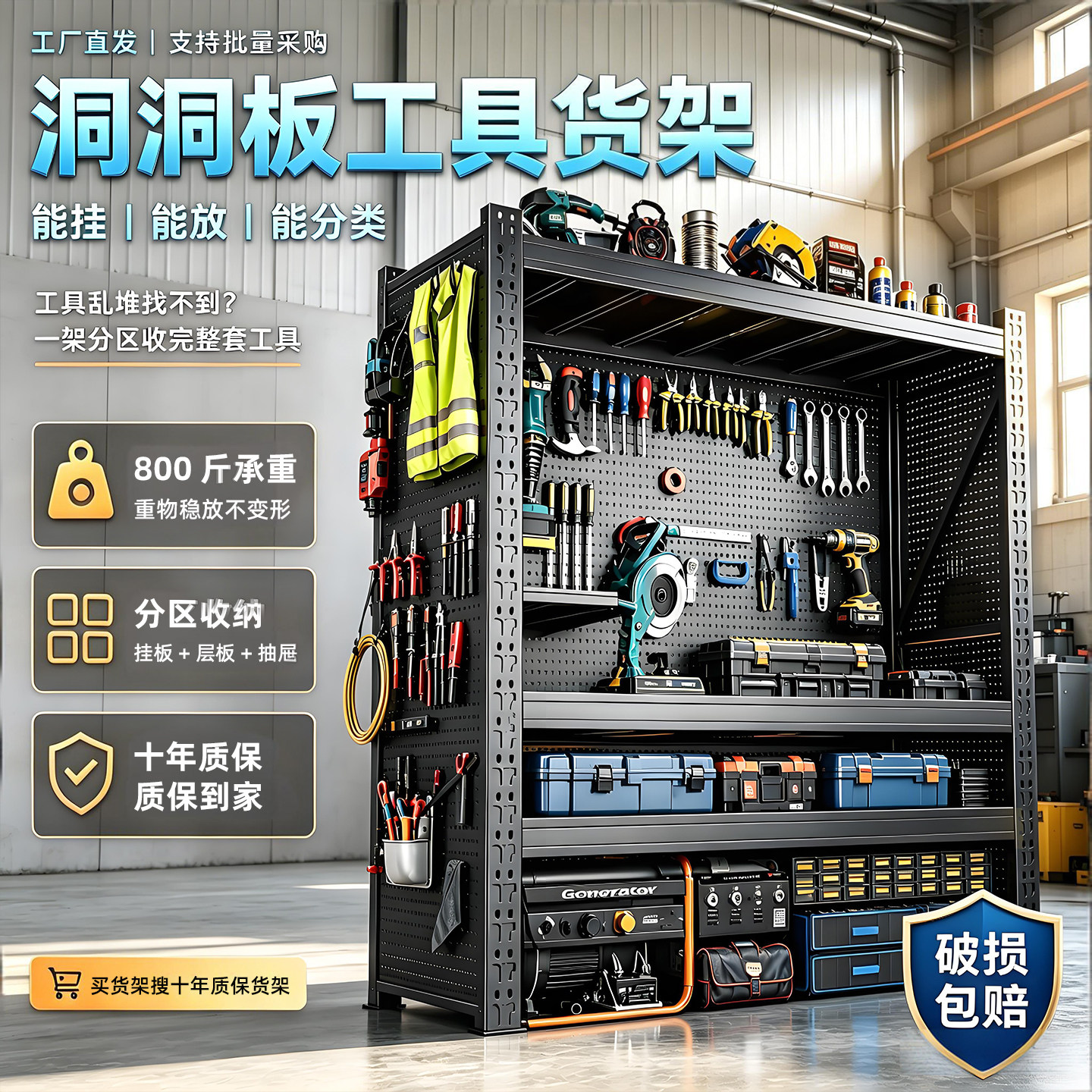 鱼包渔具收纳洞洞板货架工具柜工具架仓库五金置物架汽修组合柜子图片