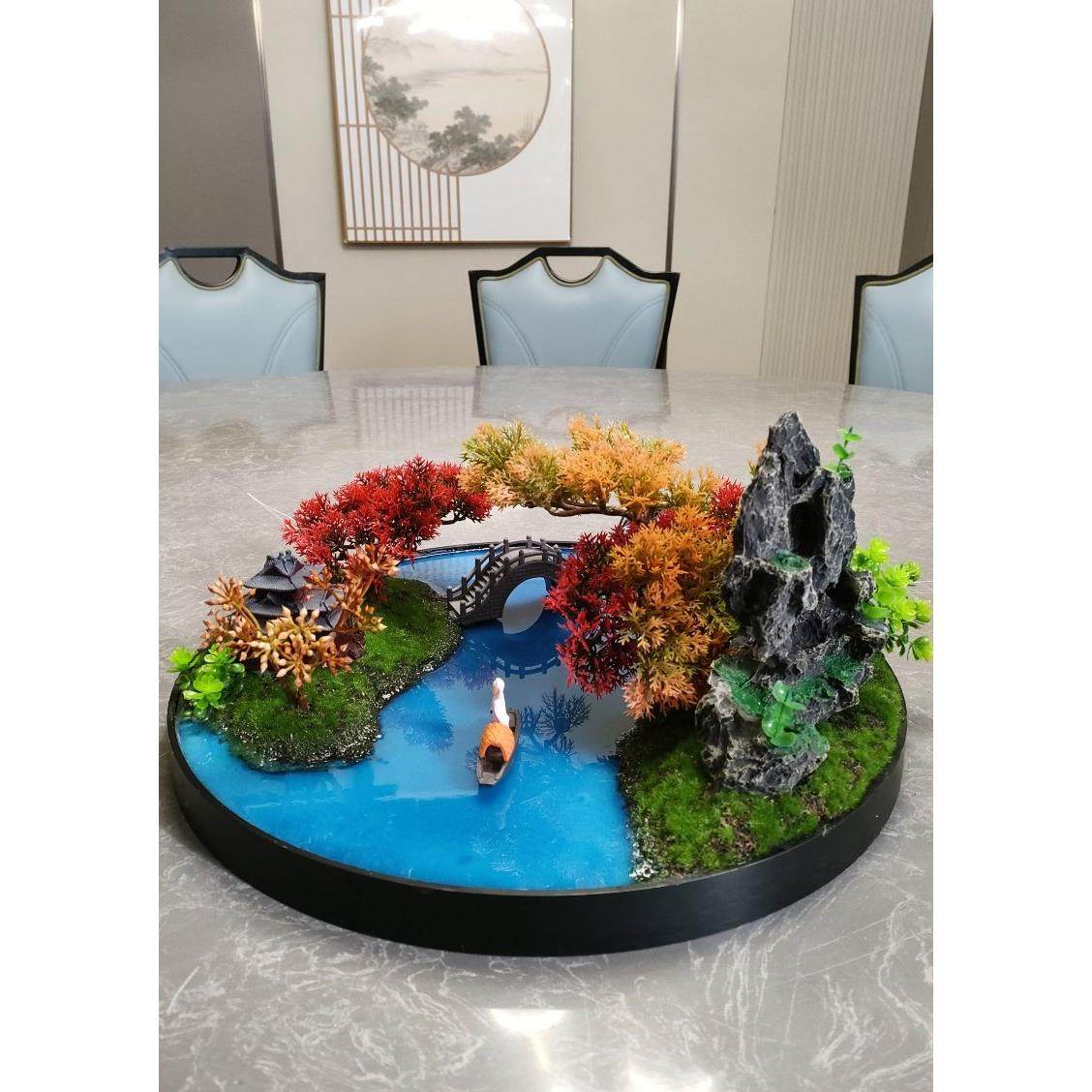 饭店餐桌中间摆花圆桌转盘花摆件山水中式摆件酒店餐厅仿真花装饰,家居饰品,仿真花/假花,淘宝优惠券,粉丝福利购,淘宝优惠卷