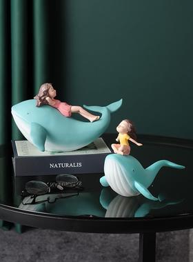 现代治愈系小物件幸福感创意鲸鱼女孩摆件房间书柜海豚家居装饰品