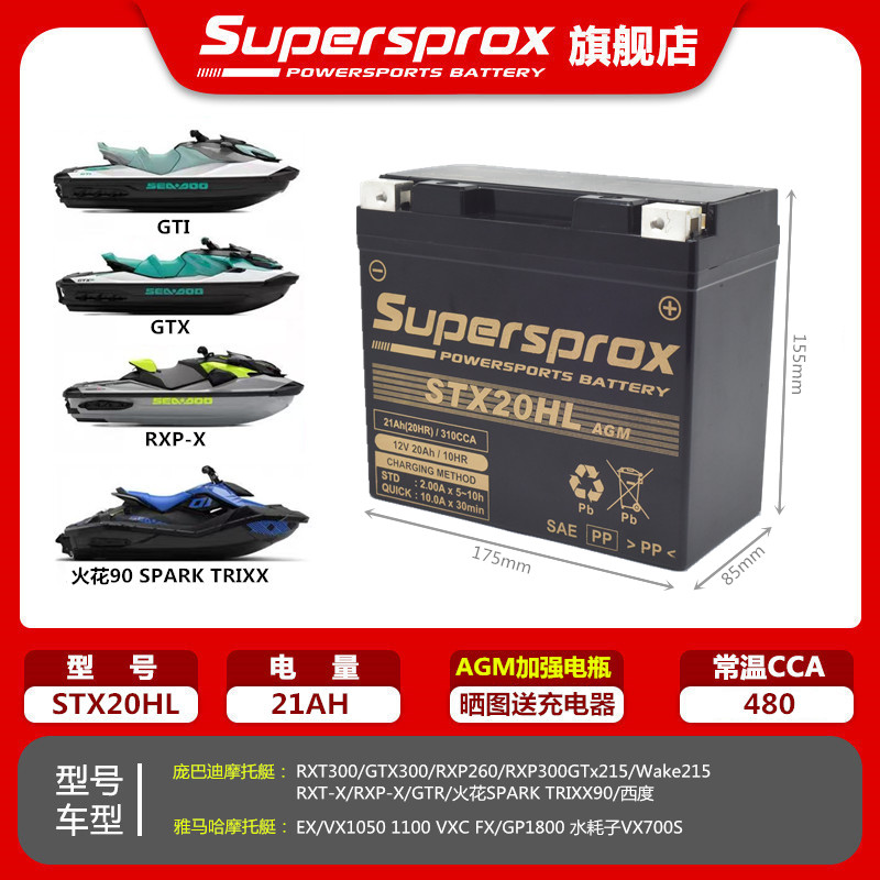 庞巴迪RXT/RXP300/GTR215GTI 155 230 255火花90摩托艇电瓶蓄电池