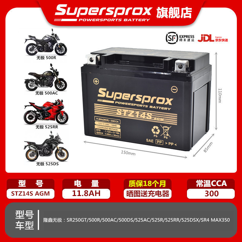 无极SR150GT/250GT/300R/DS500DS/350AC/525RR/DS900X电瓶蓄电池