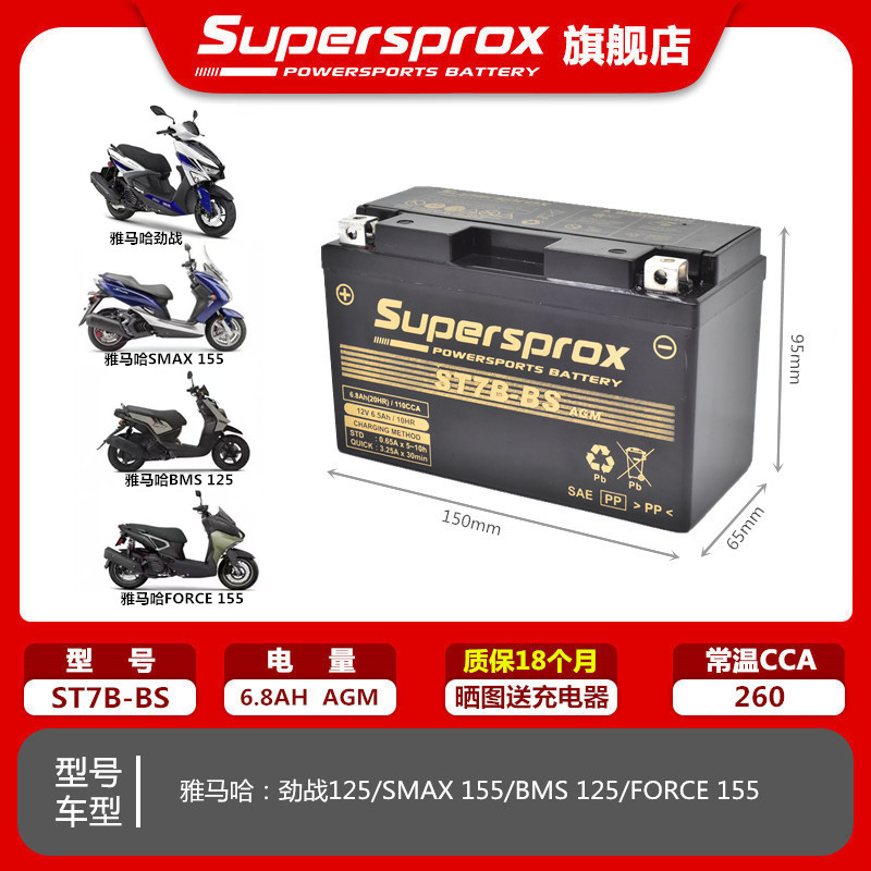 雅马哈SMAX155 FORCE155 BWS125劲战125 GTR125电瓶YT7B-BS蓄电池