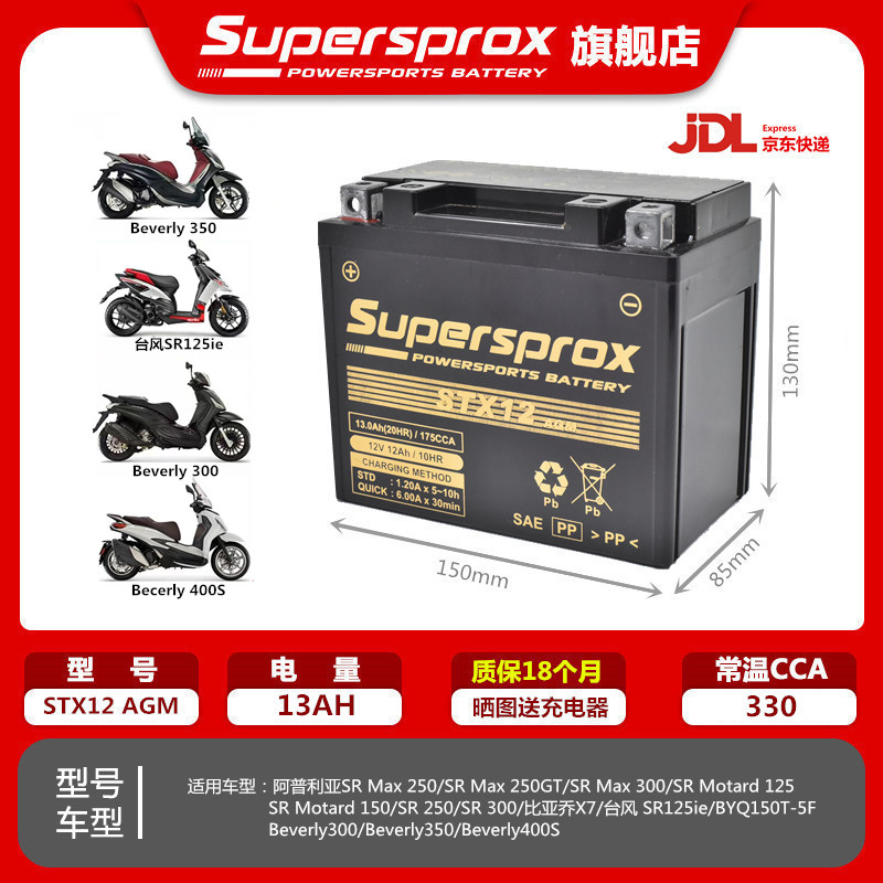 适用阿普利亚SRMAX250 SRMAX300 SR300台风SR150ie比亚乔X7蓄电瓶