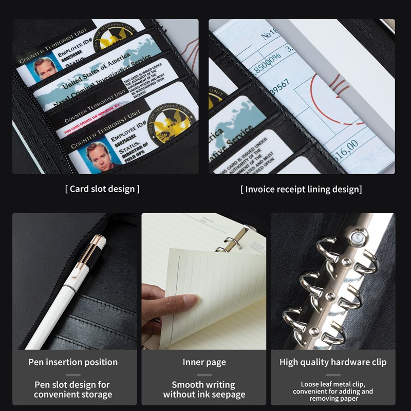 新款活页替芯可拆卸笔记本牛仔格子A5PU拉链包记事本定制logo