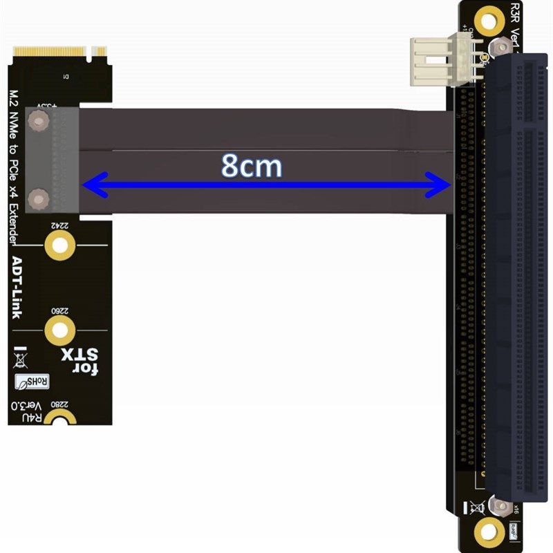 M2 NGFF NVMe STX主板显卡延长线 转PCIE x16 M.2转90度 16x ADT