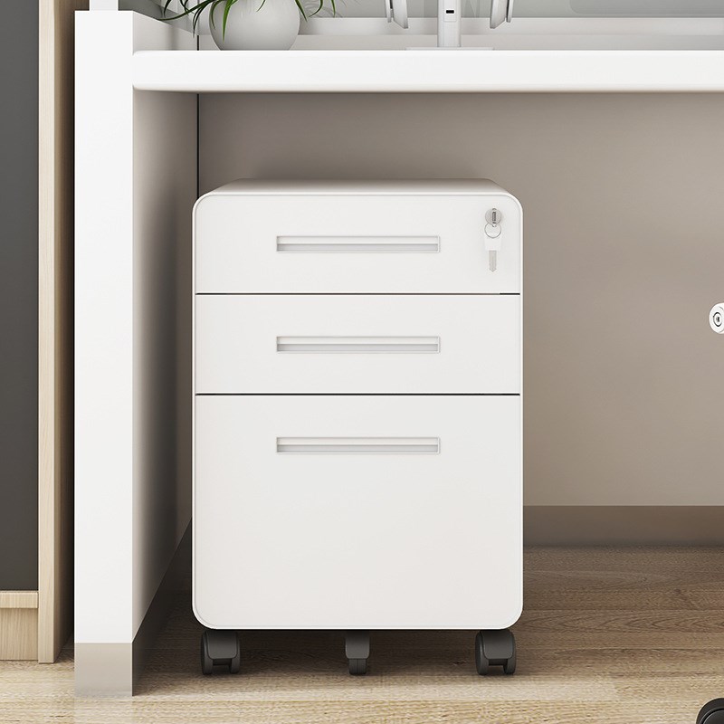 矮柜移动抽屉钢制桌下储物柜活动柜办公室文件柜带锁抽屉铁皮收纳