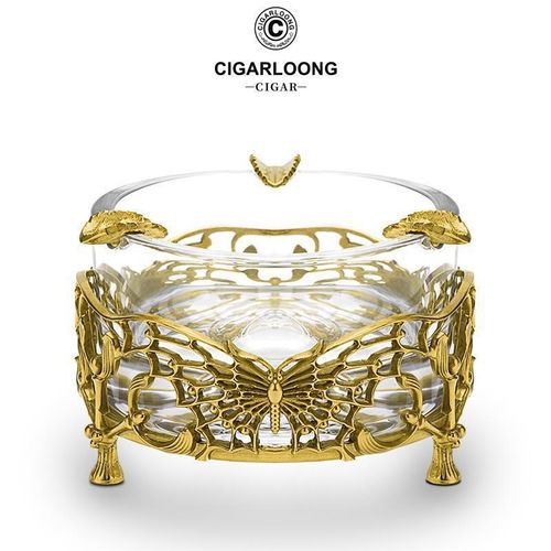 CIGARLOONG茄龙雪茄烟灰缸水晶气质铜底座玻璃光滑高透CLG-23EP14