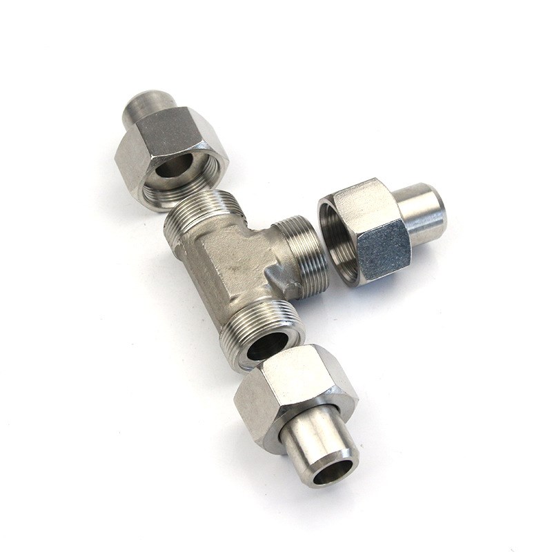 304不锈钢平面密封焊接式三通接头 对焊活接高压油管接头JB/T972
