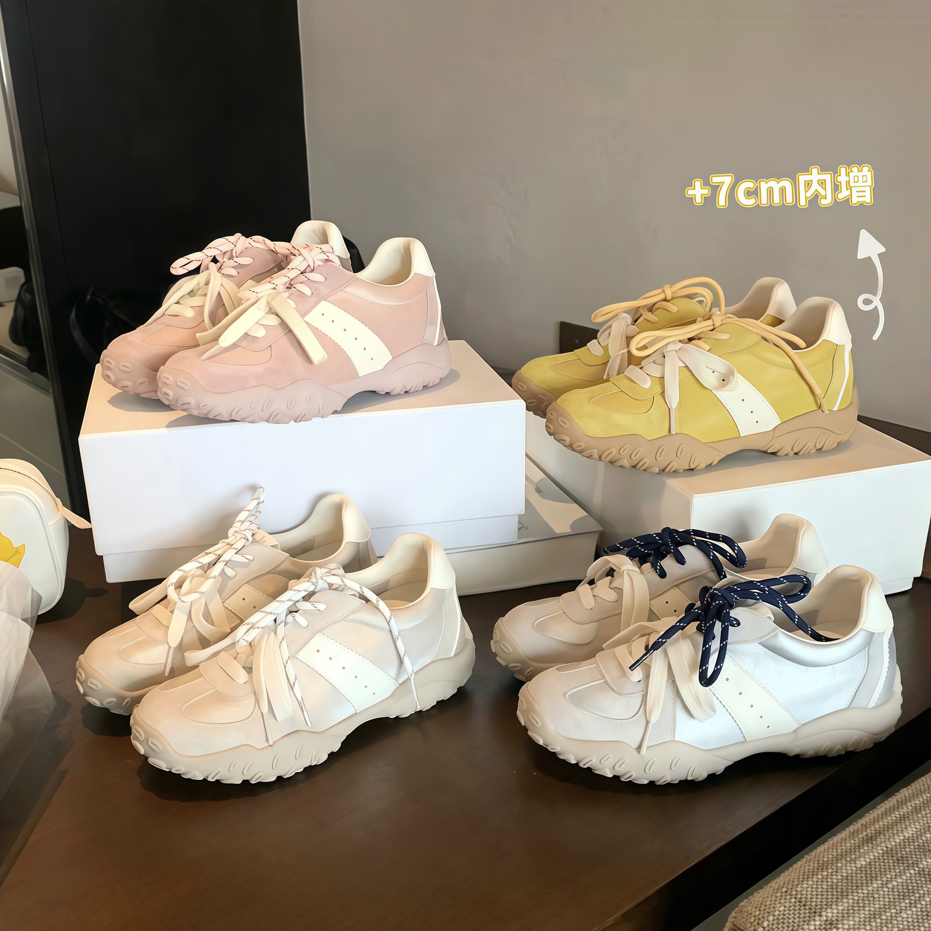 黛芙琳同款现货~ 7m内增高~圆头系带运动老爹鞋厚底休闲德训板鞋