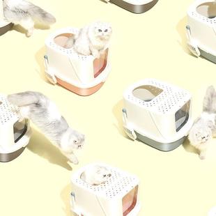 防带砂宠物用品大号猫厕所 派可为猫砂盆全封闭防臭猫咪厕所翻盖式