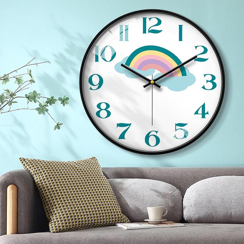 儿童挂钟卧室静音钟表客厅家用可爱装饰挂表现代简约创意时钟挂墙