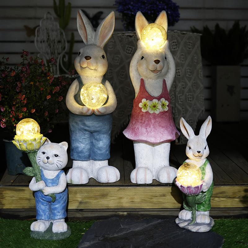太阳能户外小夜灯兔子露台装饰庭院花园布置阳台造景动物氛围摆件