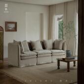 叕木 侘寂自然风简约模块组合亚麻可拆洗多人小户型民宿酒店沙发