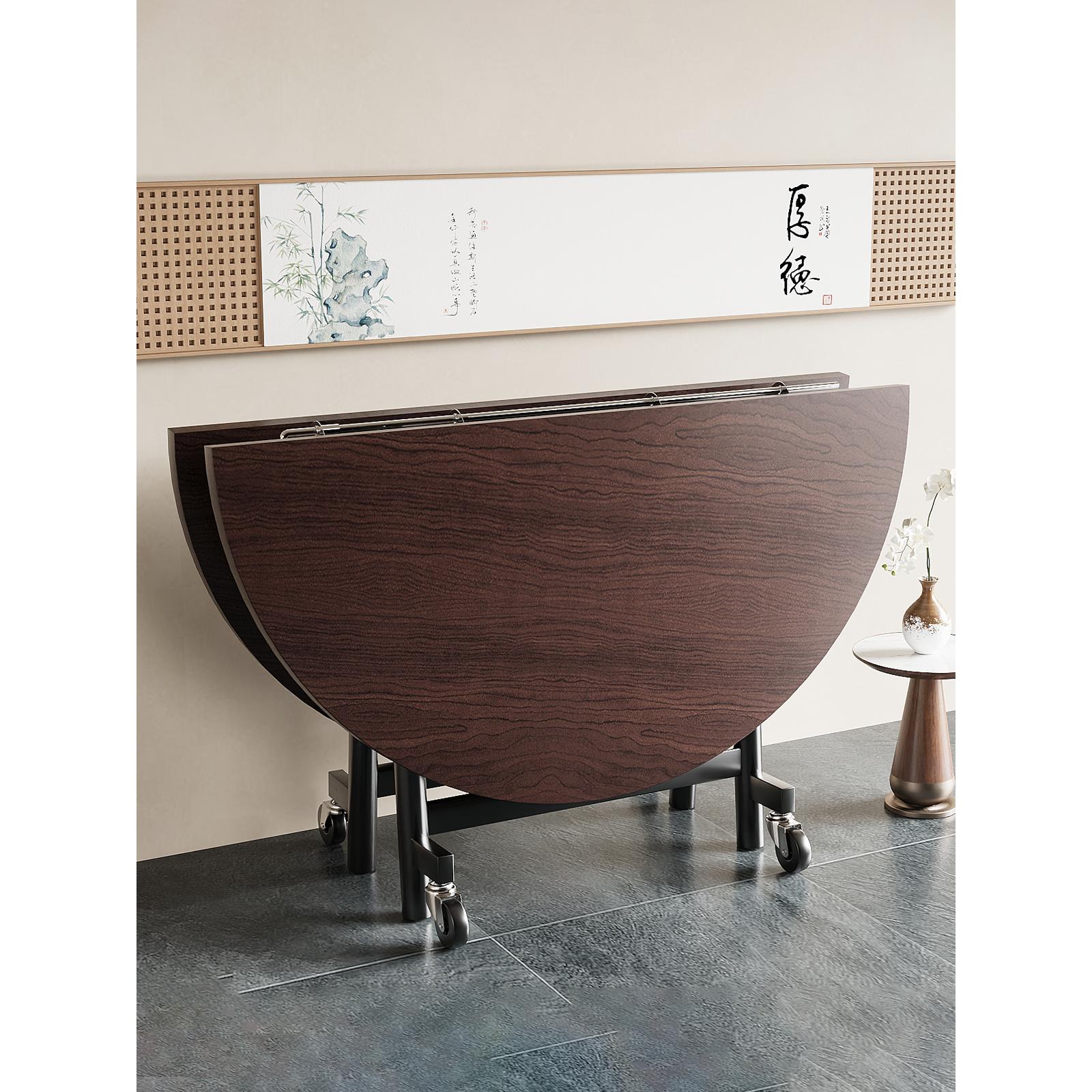 折叠桌子餐桌家用大圆桌20人可折叠出租房中古风吃饭桌子简约移动