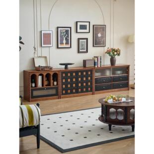 法式覆古储物柜组合柜实木电视柜组合柜客厅家用中古风储物柜