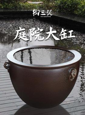 景德镇陶瓷大缸鱼缸乌龟睡莲缸雕刻大型特大号客厅土陶水缸金鱼缸