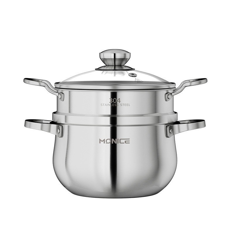 304不锈钢汤锅家用大容量蒸煮两用蒸汤锅加厚三层钢涨型防溢汤锅