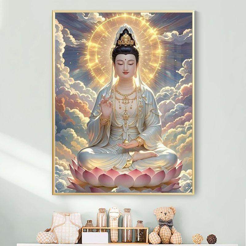 观音菩萨佛像钻石画全绣2025新客厅入口大厅手工点钻石十字绣带框,居家布艺,钻石绣,淘宝优惠券,粉丝福利购,淘宝优惠卷