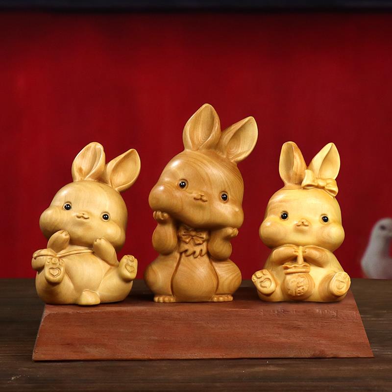 黄杨木雕家居车摆件萌萌生肖兔子创意文玩收藏男女随身把玩手把件