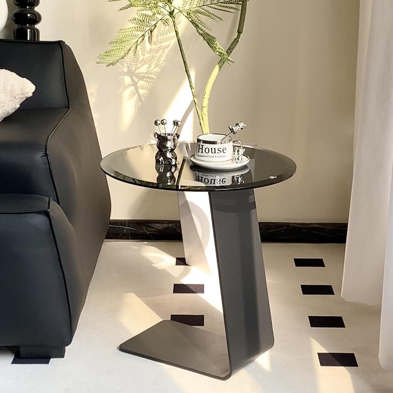 意式轻奢边几客厅沙发玻璃茶几小圆桌现代简约可移动设计师角几