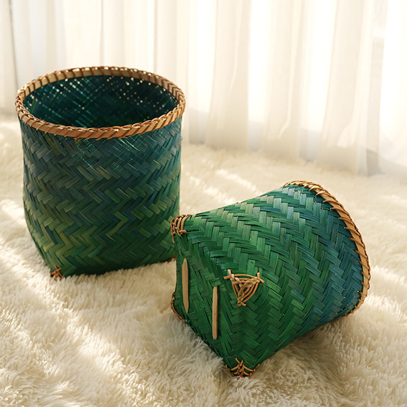 手工竹编织茶几桌面客厅卧室书房插画篓收纳垃圾圆形种花收纳筐,特色手工艺,竹编/竹雕,淘宝优惠券,粉丝福利购,淘宝优惠卷