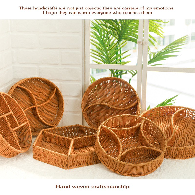 桌面糖果水果仿藤编火锅蔬菜点心食材分格盘自助烤肉商用创意餐具