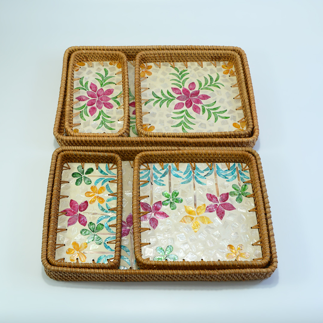 藤编贝壳收纳篮北欧创意彩贝托盘