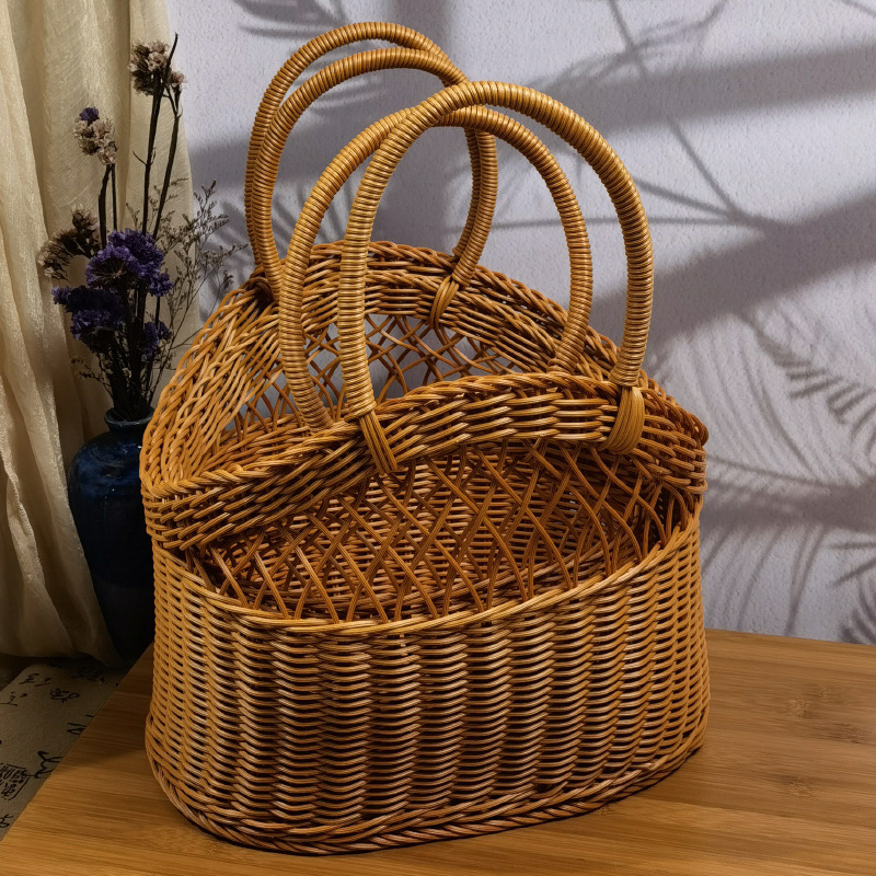 仿藤手提篮子田园藤编编织买菜篮