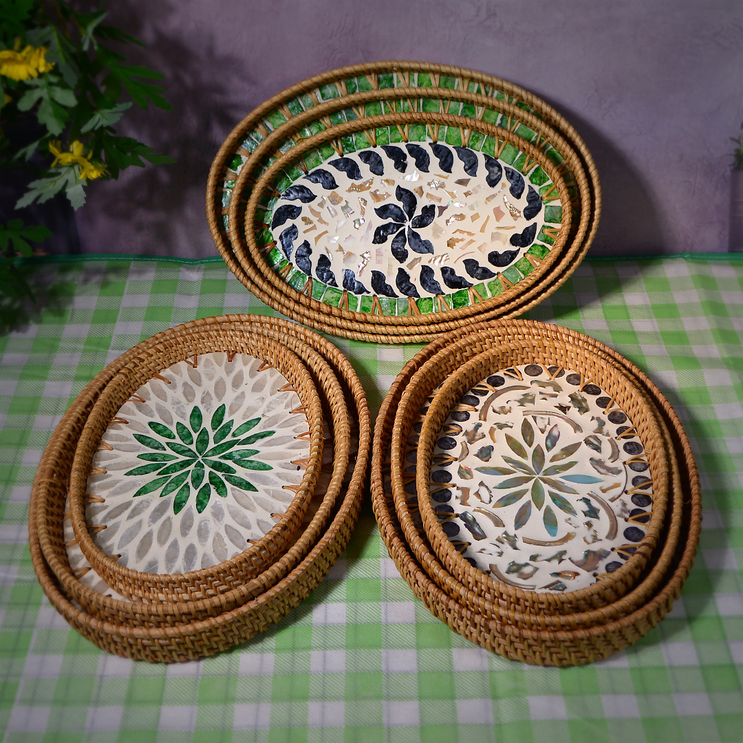 手工藤编贝壳彩色轻奢高级托盘