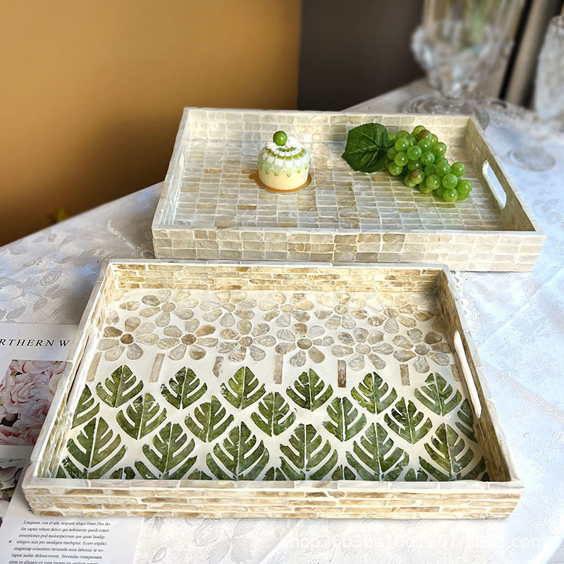 轻奢贝壳镶嵌长方形家用卧室客厅茶盘蛋糕咖啡餐厅高级收纳托盘,餐饮具,餐用托盘,淘宝优惠券,粉丝福利购,淘宝优惠卷