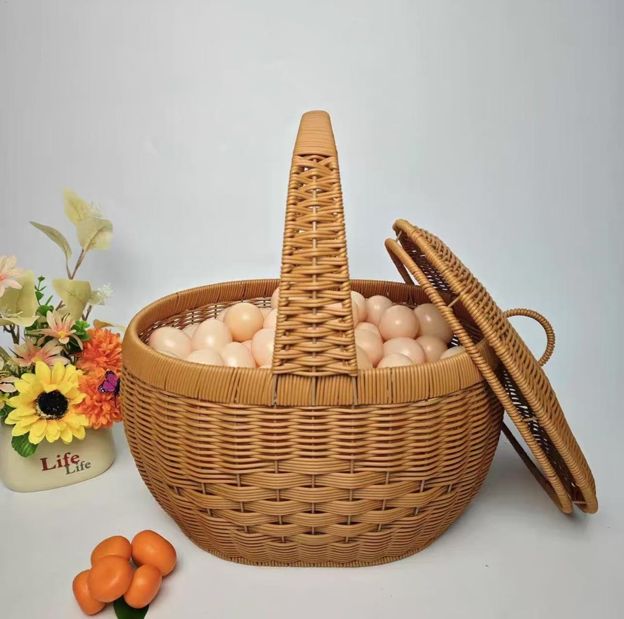 仿藤编水果手提篮户外野餐收纳