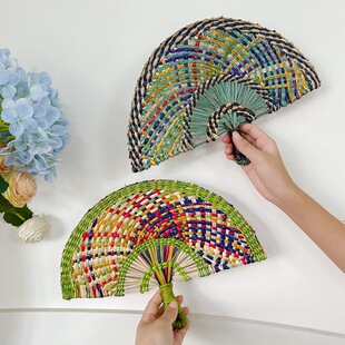 越南编织扇海草编扇子日用ins风非洲元 饰民宿摆件手工扇 素墙面装