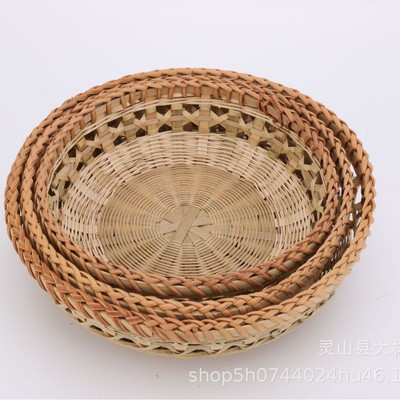 口平底花篮手工编织竹青水果篮