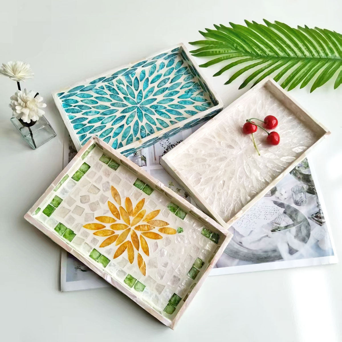 贝壳手工镶嵌托盘零食坚果收纳托盘厨房用品收纳居家时尚装饰摆件,餐饮具,餐用托盘,淘宝优惠券,粉丝福利购,淘宝优惠卷