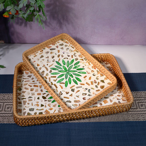 越南藤编贝壳托盘餐厅轻奢收纳筐